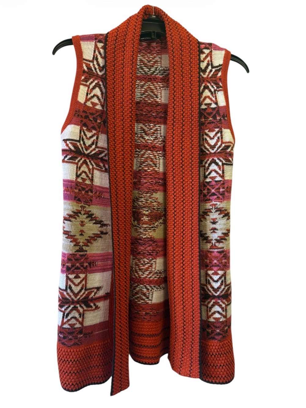 Burnt Orange Knit Open Cardigan Vest BCBGMaxAzria size M Westerncore